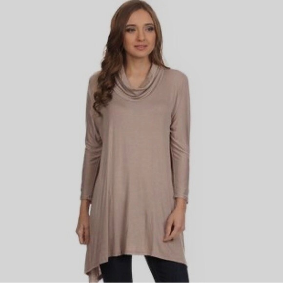 Mocha Long Sleeve Cowl Neck Tunic Top Size Small - Picture 1 of 5